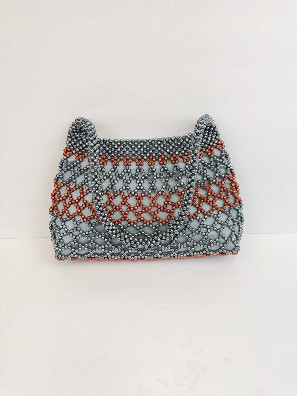 Beaded  Handbag Shoulder Bag Grey and Brown